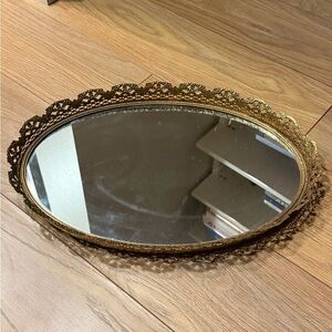 Elegant Gold Vintage Oval Wall Mirror or Tray Marie Antoinette Coquette